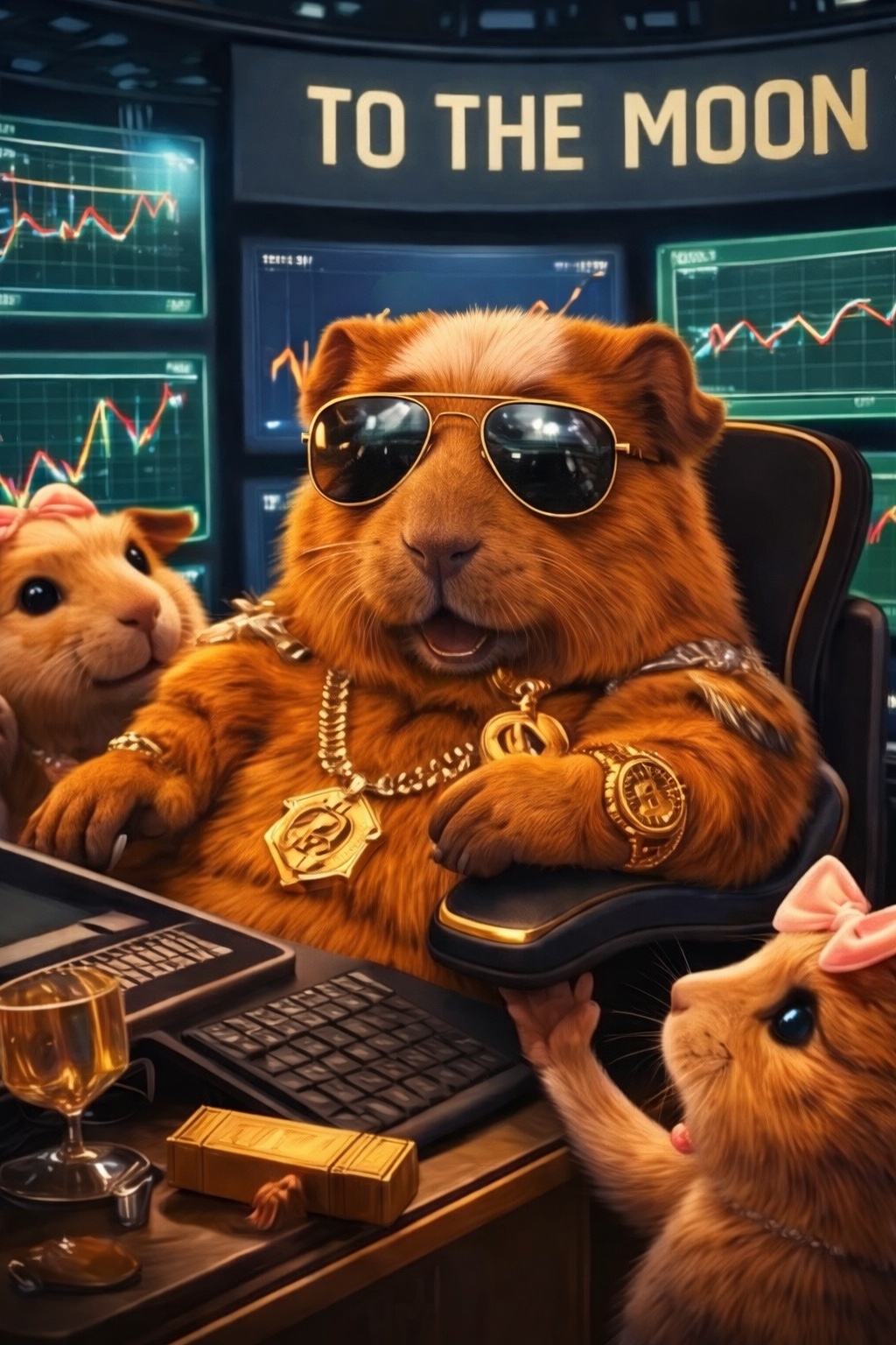 Randy at a trading desk with sunglasses and charts in the background